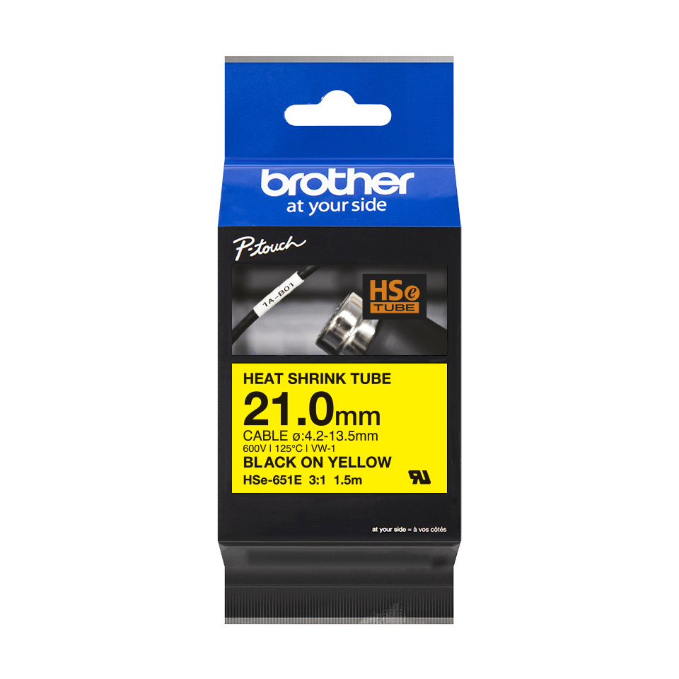 Brother Schrumpfschlauch HSe-251E / HSE251E, schwarz auf weiß, 21,0 mm x 1,5 m