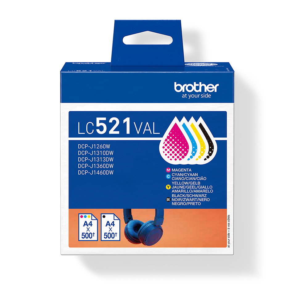 [LC521VAL] Brother Tinten-Multipack LC-521VAL / LC521VAL, 4 Farben, 500 Seiten
