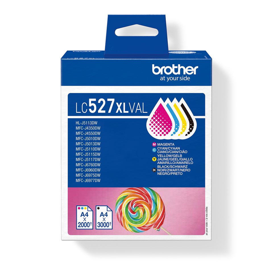 Brother Tinten-Multipack LC-527XLVAL / LC527XLVAL, 4 Farben XL, 2.000 Seiten