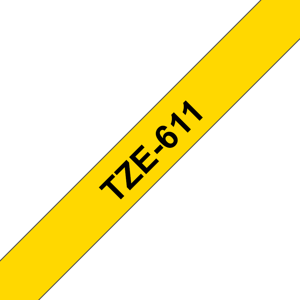 Ruban laminé Brother TZe-611 / TZE611, noir sur jaune, 6 mm x 8 m