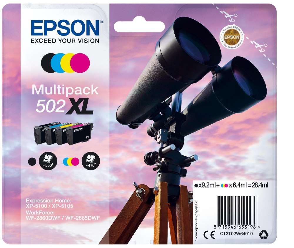 Cartouche d'encre Epson 502XL / C13T02W64010 4 couleurs XL, 550 pages