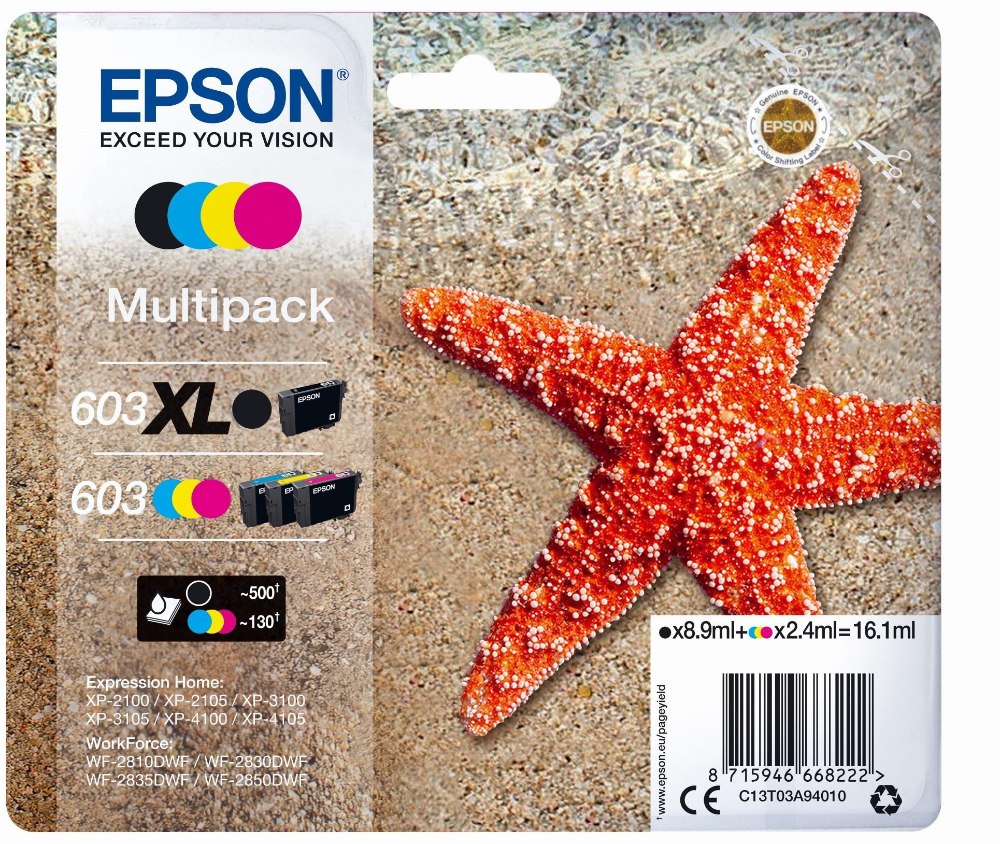 Tintenpatrone Epson 603XL/603 / C13T03A94020 4 Farben, 500 Seiten