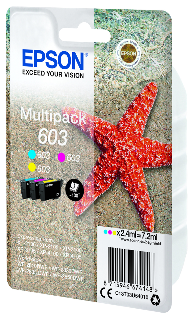 Cartouche d'encre Epson 603 / C13T03U54010 3 couleurs, 130 pages