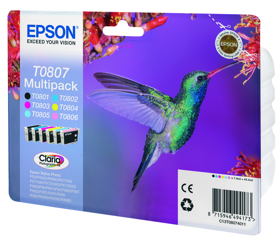 Tintenpatrone Epson T0807 / C13T08074011 4 Farben, 74 ml