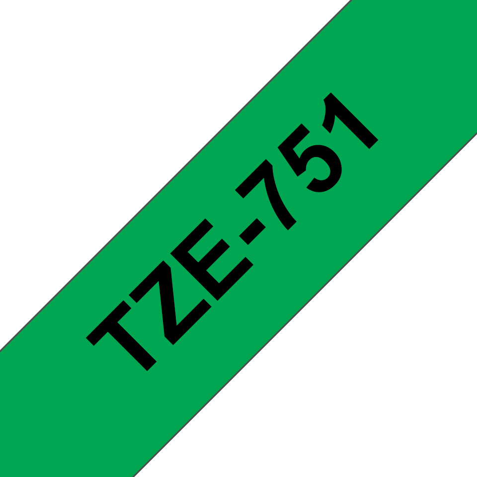 Ruban laminé Brother TZe-751 / TZE751, noir sur vert, 24 mm x 8 m