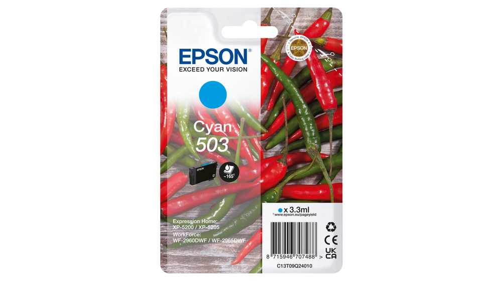 Epson 503 / C13T09Q24010 cyan ink cartridge, 165 pages