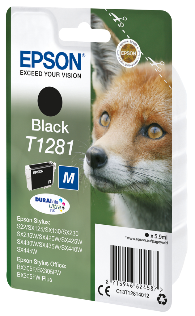Epson T1281 / C13T12814012 black ink cartridge, 185 pages