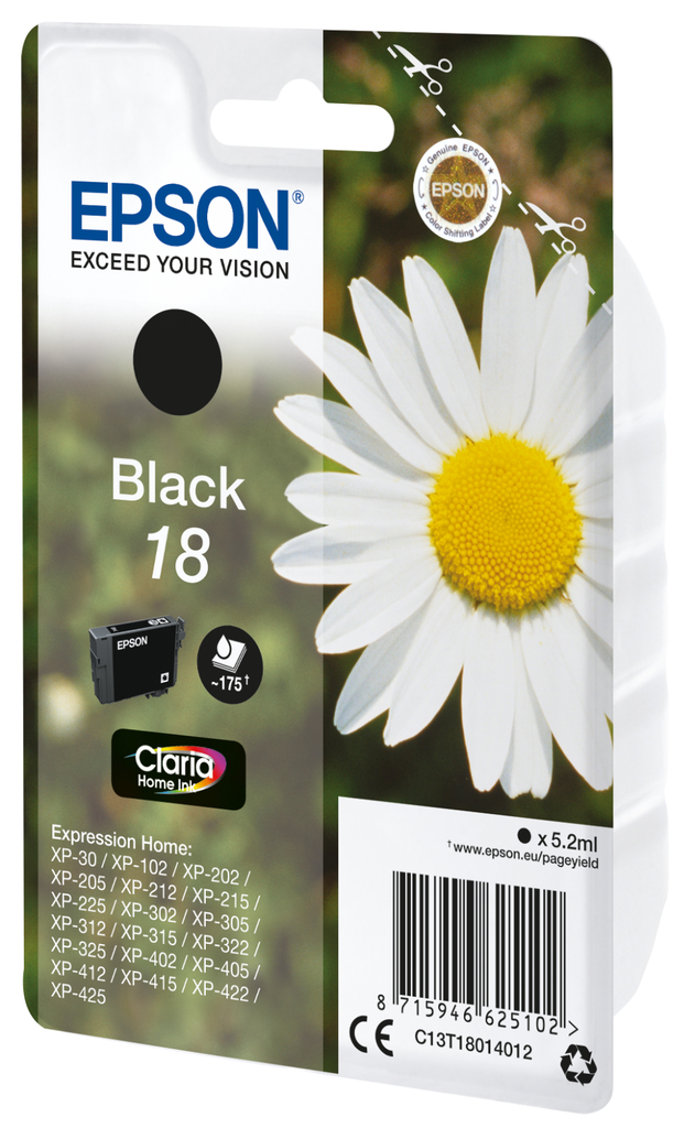 Tintenpatrone Epson 18 / C13T18014012 Schwarz, 175 Seiten