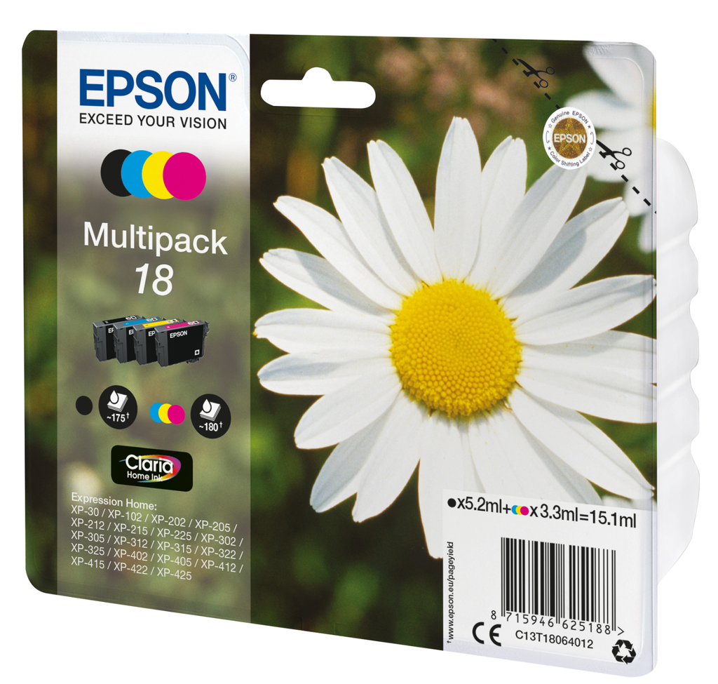 Epson 18 / C13T18064012 4-color ink cartridge, 175 pages