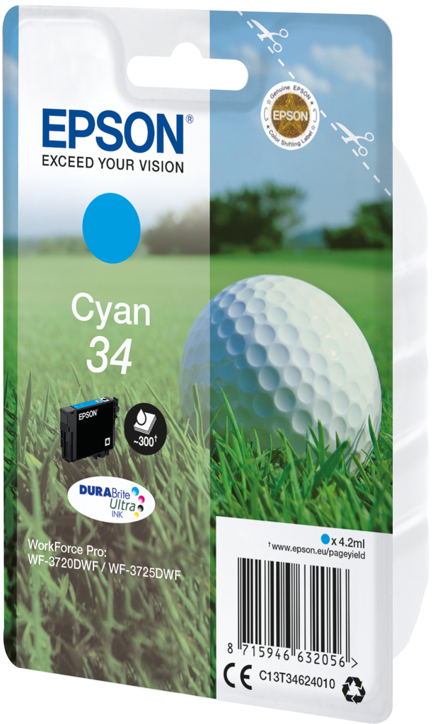 Epson 34 / C13T34624010 cyan ink cartridge, 300 pages