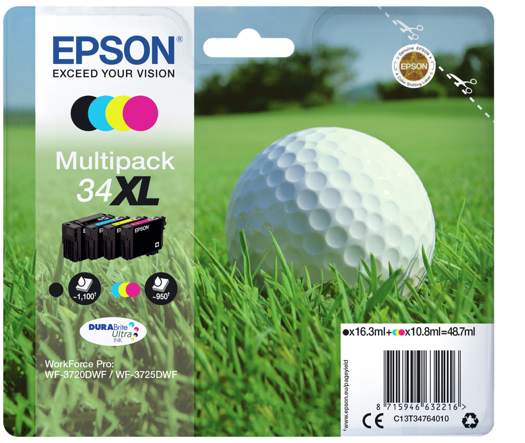 Tintenpatrone Epson 34XL / C13T34764010 4 Farben XL, 108 ml