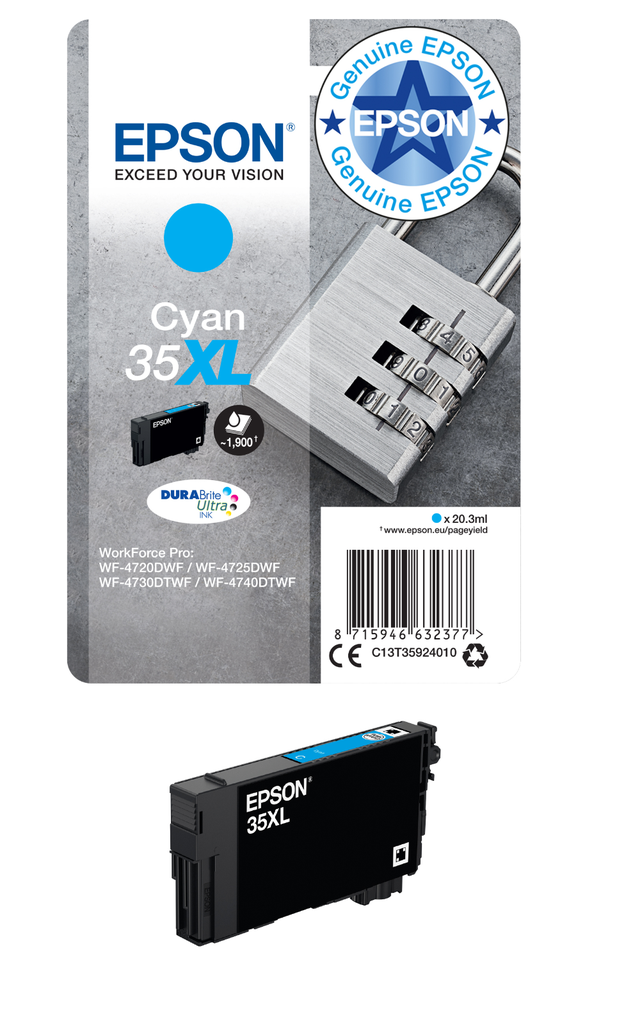 Tintenpatrone Epson 35XL / C13T35924010 Cyan XL, 1.900 Seiten