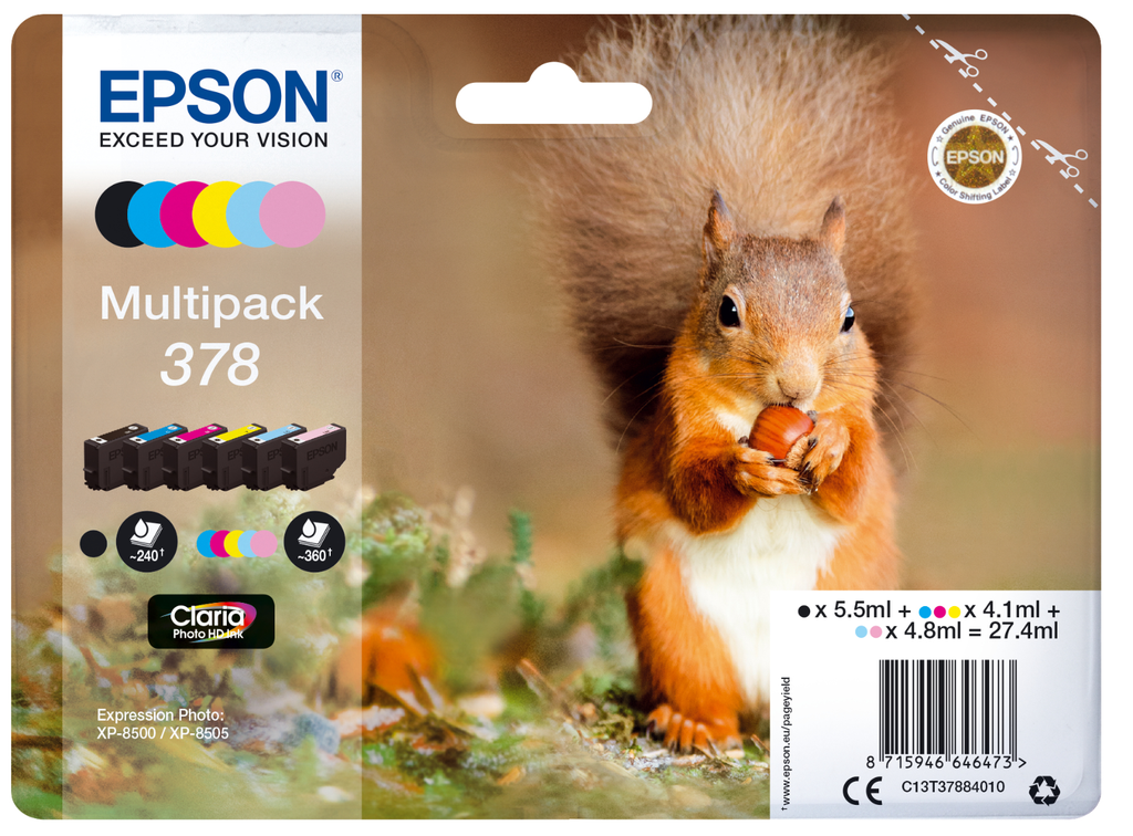 Cartouche d'encre Epson 378 / C13T37884010 4 couleurs, 41 ml