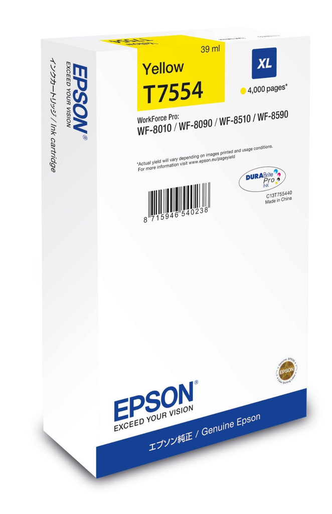 Cartouche d'encre Epson T7554 / C13T75544N jaune XL, 4 000 pages