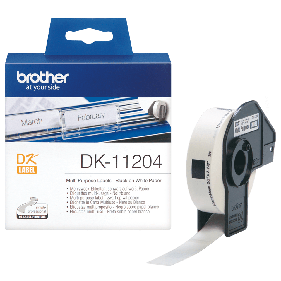 [DK11204] Étiquettes prédécoupées Brother DK-11204 / DK11204, noir sur blanc, 17 x 54 mm, 400 étiquettes