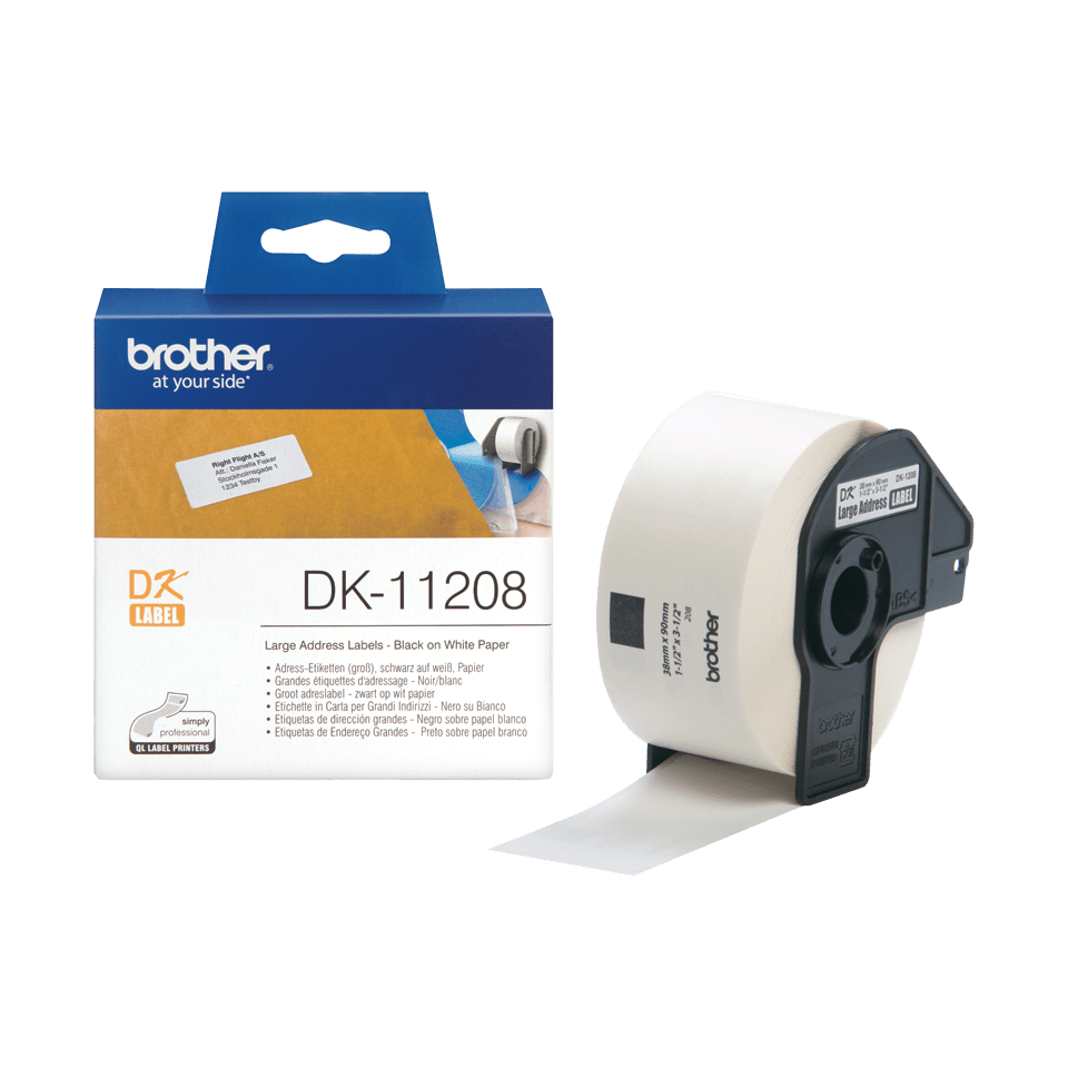Brother Einzeletiketten DK-11208 / DK11208, schwarz auf weiß, 38 x 90 mm, 400 Etiketten