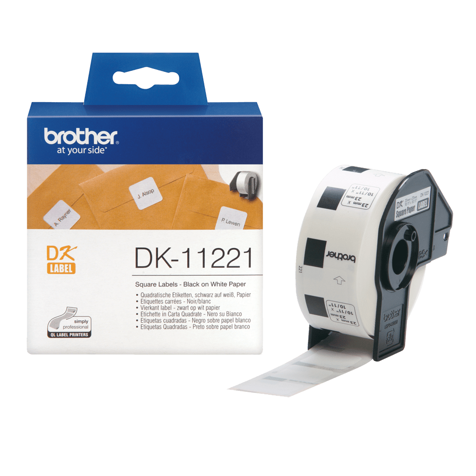 [DK11221] Étiquettes prédécoupées Brother DK-11221 / DK11221, noir sur blanc, 23 x 23 mm, 1 000 étiquettes