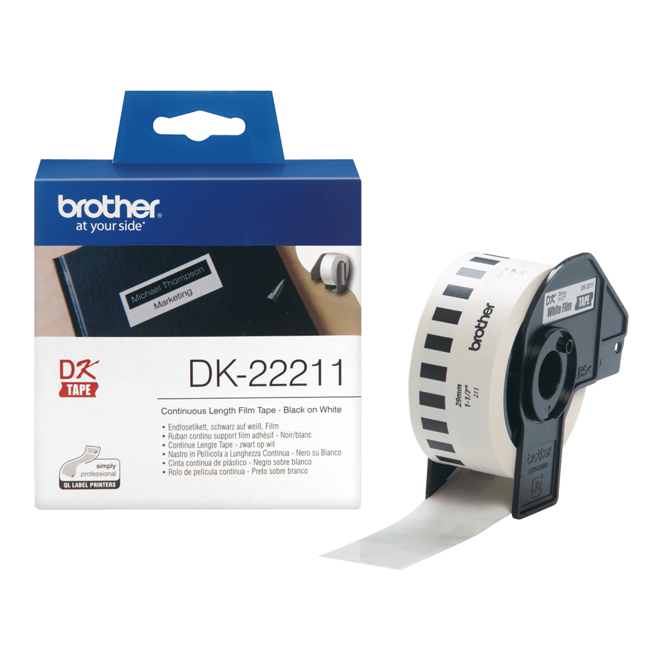 [DK22211] Rouleau continu film Brother DK-22211 / DK22211, noir sur blanc, 29 mm x 15,24 m