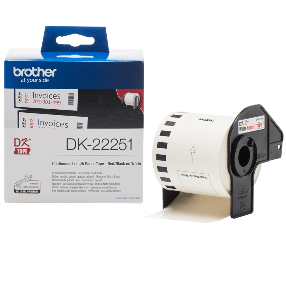 [DK22251] Rouleau continu papier Brother DK-22251 / DK22251, noir et rouge sur blanc, 62 mm x 15,24 m