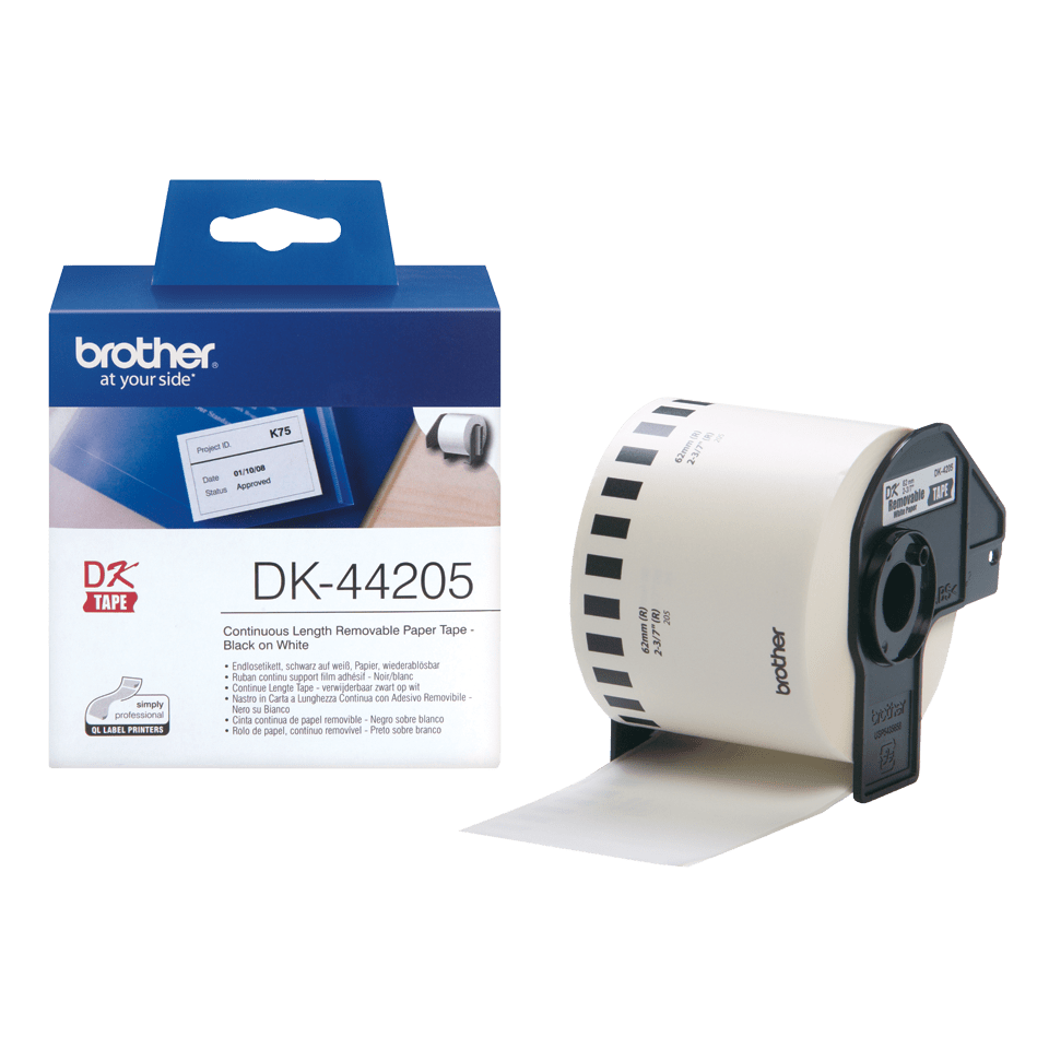 [DK44205] Rouleau continu papier repositionnable Brother DK-44205 / DK44205, noir sur blanc, 62 mm x 30,48 m