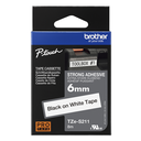 Brother Schriftband extra stark klebend TZe-S211 / TZES211, schwarz auf weiß, 6 mm x 8 m
