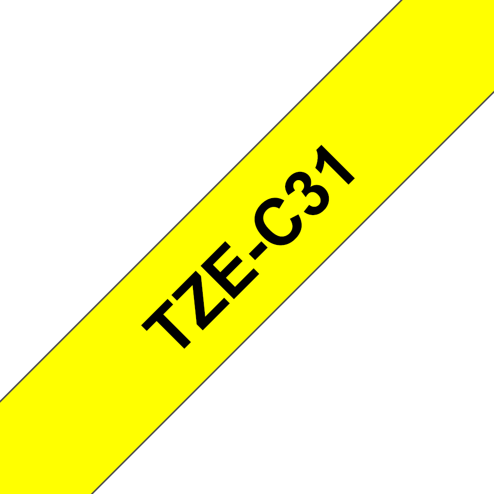 Brother Schriftband laminiert fluoreszierend TZe-C31 / TZEC31, schwarz auf leuchtgelb, 12 mm x 5 m