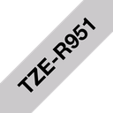 Ruban satin Brother TZe-R951 / TZER951, noir sur argent, 24 mm x 4 m
