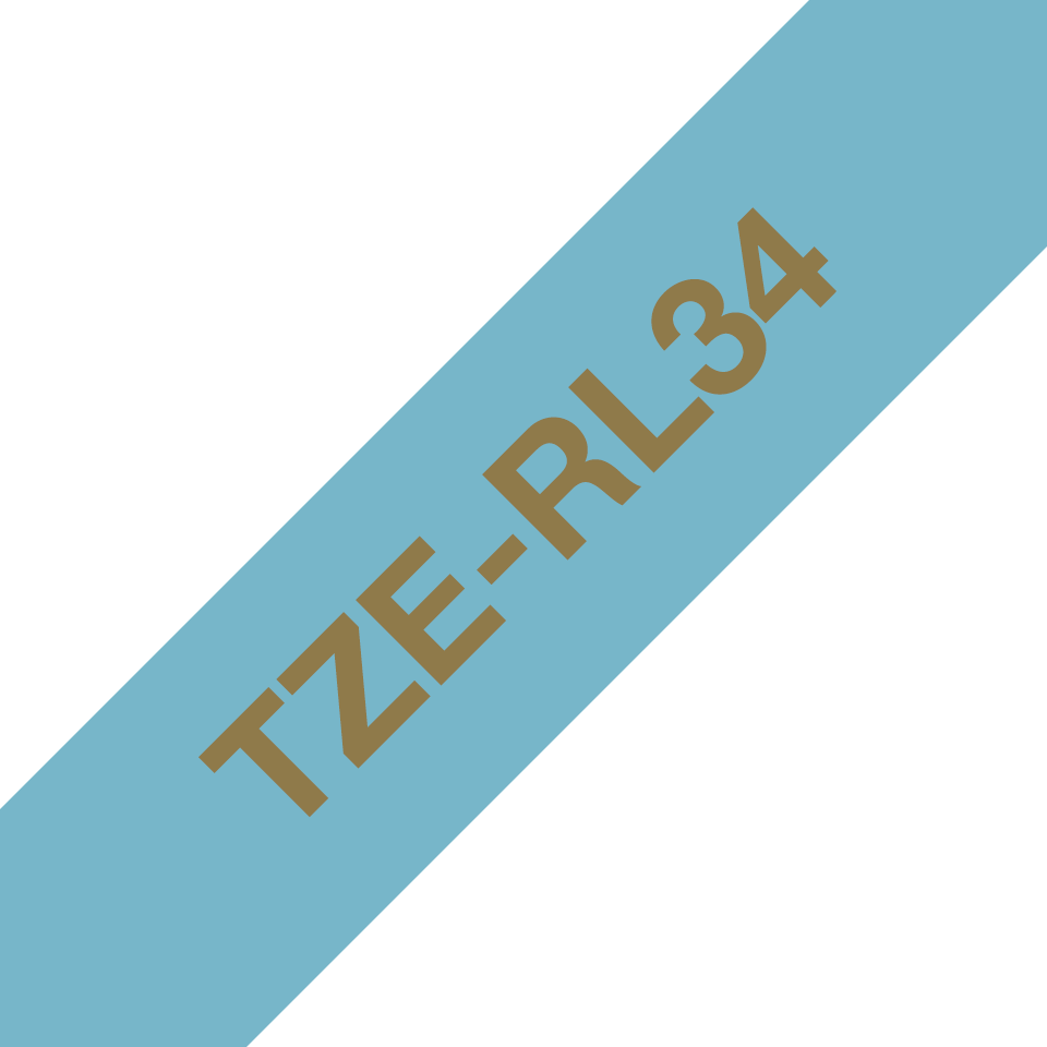Brother TZe-RL34 / TZERL34 satin ribbon, gold on light blue, 12 mm x 4 m