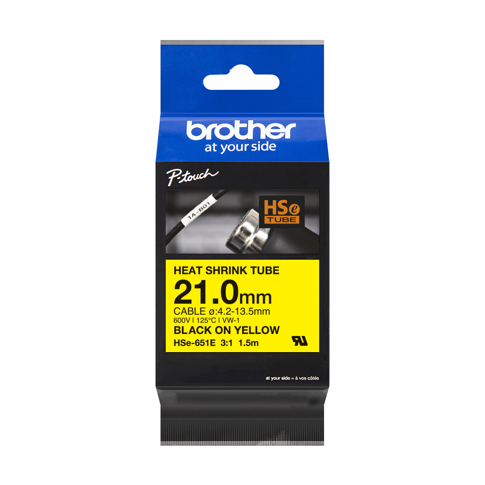 Brother Schrumpfschlauch HSe-651E / HSE651E, schwarz auf gelb, 21,0 mm x 1,5 m