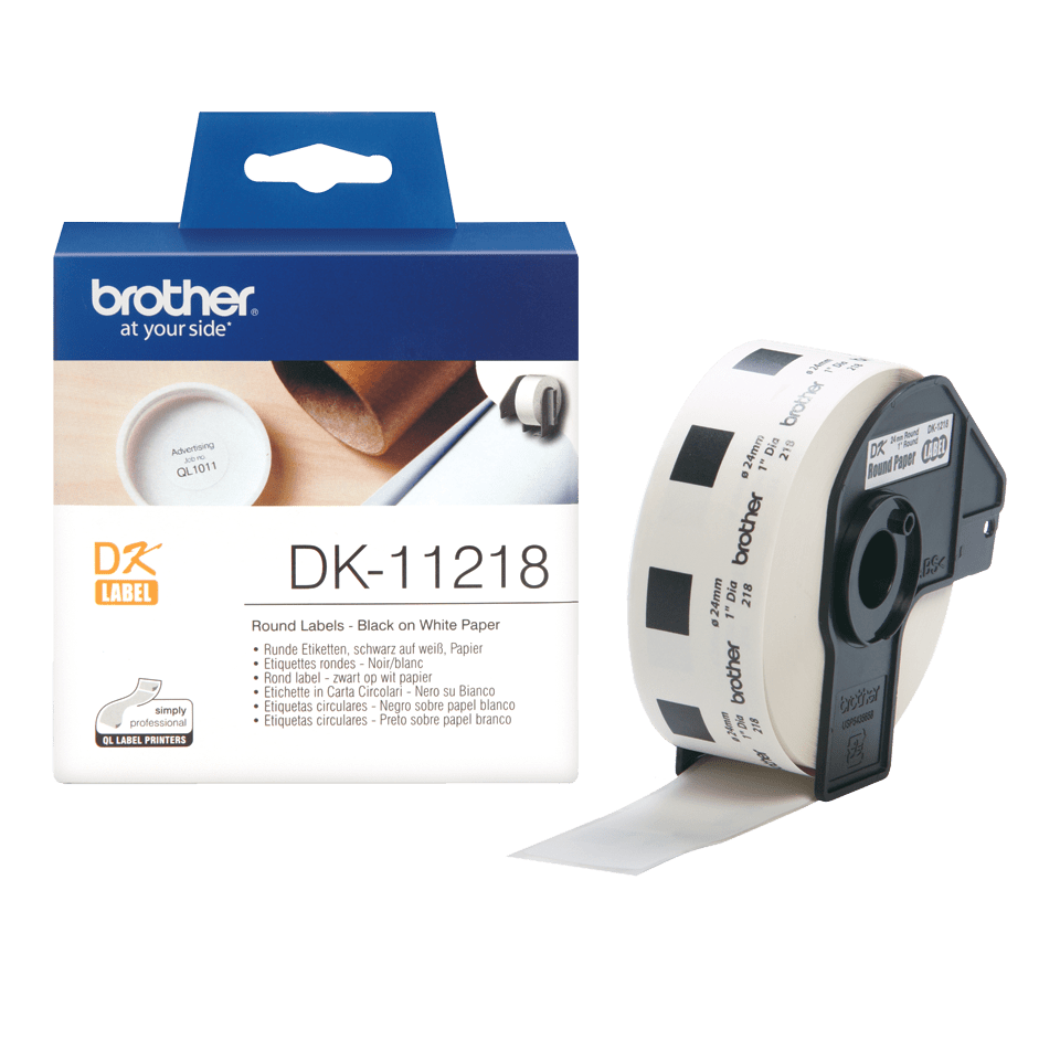 [DK11218] Étiquettes prédécoupées Brother DK-11218 / DK11218, noir sur blanc, Ø 24 mm, 1 000 étiquettes