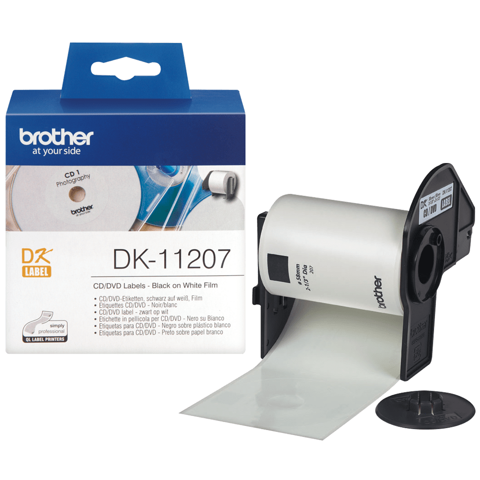 [DK11207] Étiquettes prédécoupées Brother DK-11207 / DK11207, noir sur blanc, Ø 58 mm, 100 étiquettes